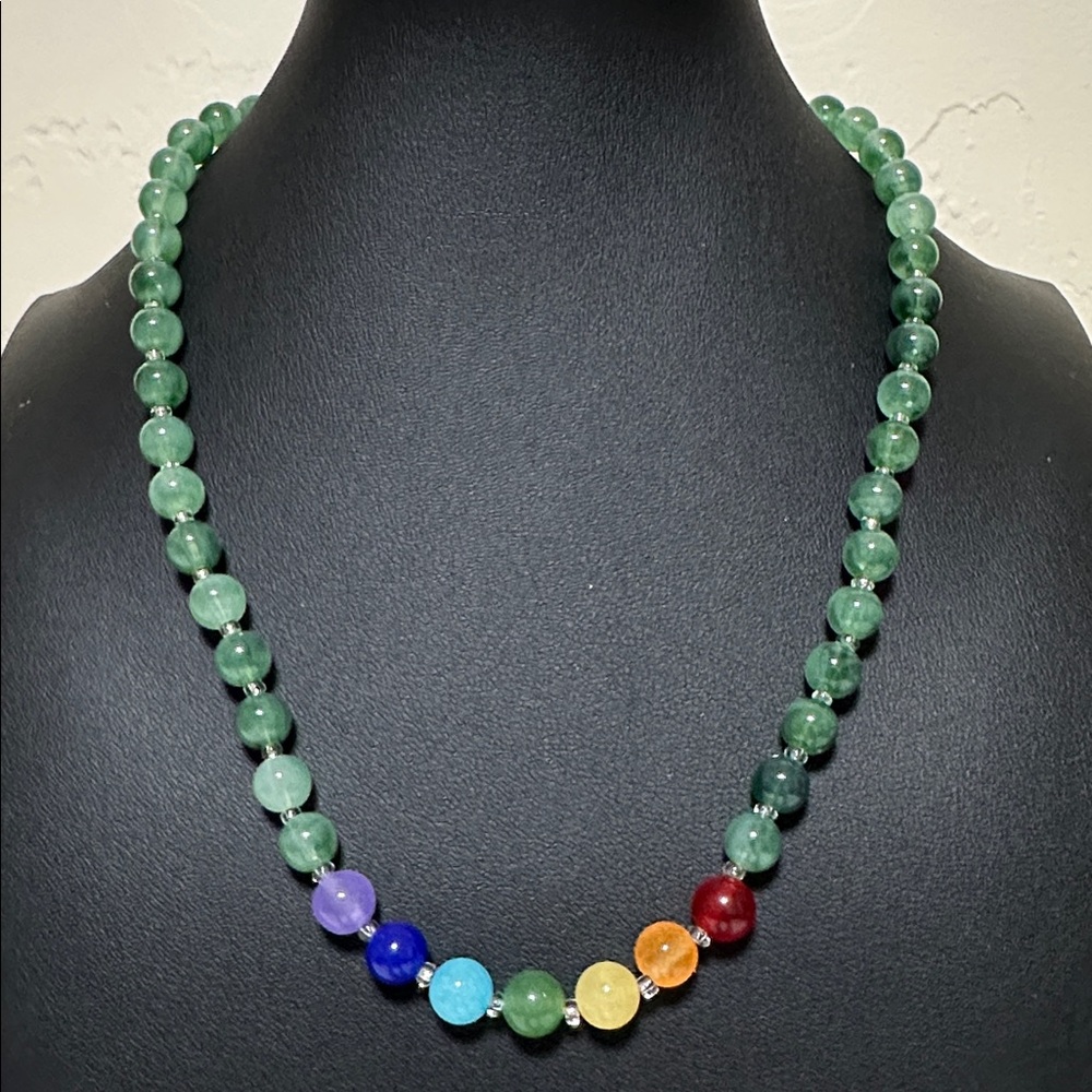 Seven Chakra Healing Stone & Resin Bead Vintage Necklace